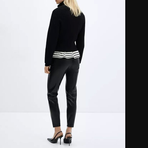 MANGO Women Black Leather-Effect Split Hems Leggings Size M NWT - Picture 6 of 11